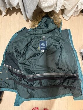 Burton Teal Hooded Insulated Jacket with Faux-Fur Trim